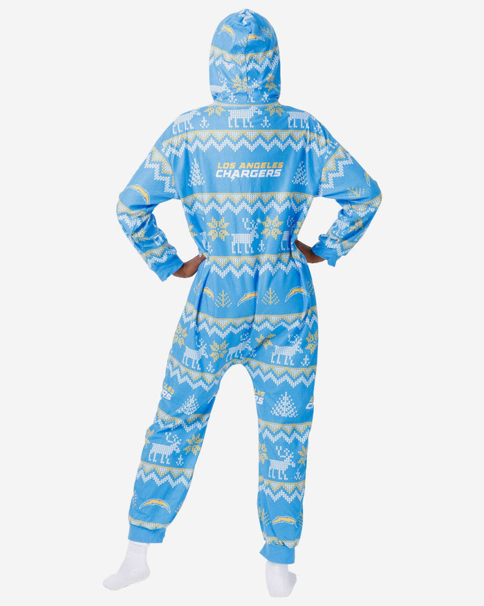 Los Angeles Chargers Ugly Pattern One Piece Pajamas FOCO - FOCO.com