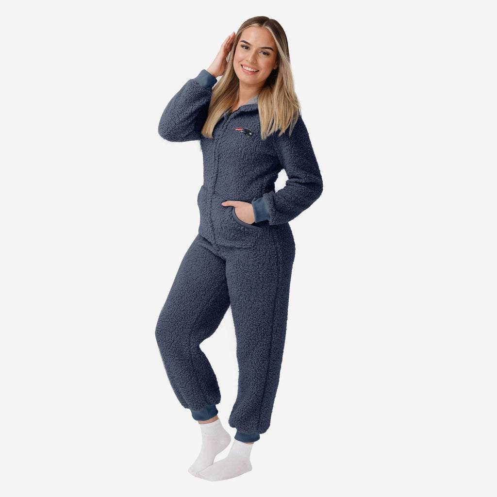 New England Patriots Womens Sherpa One Piece Pajamas FOCO