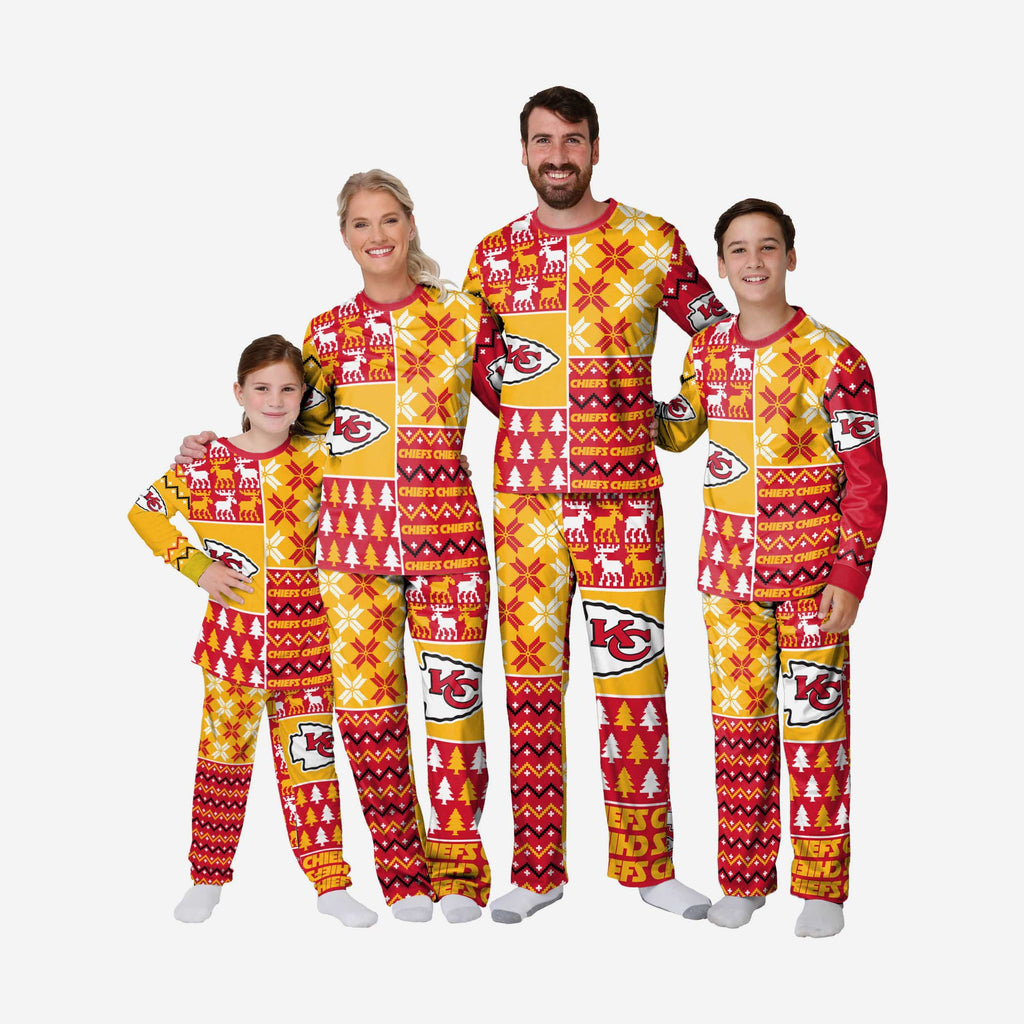 Kansas City Chiefs Mens Busy Block Family Holiday Pajamas FOCO