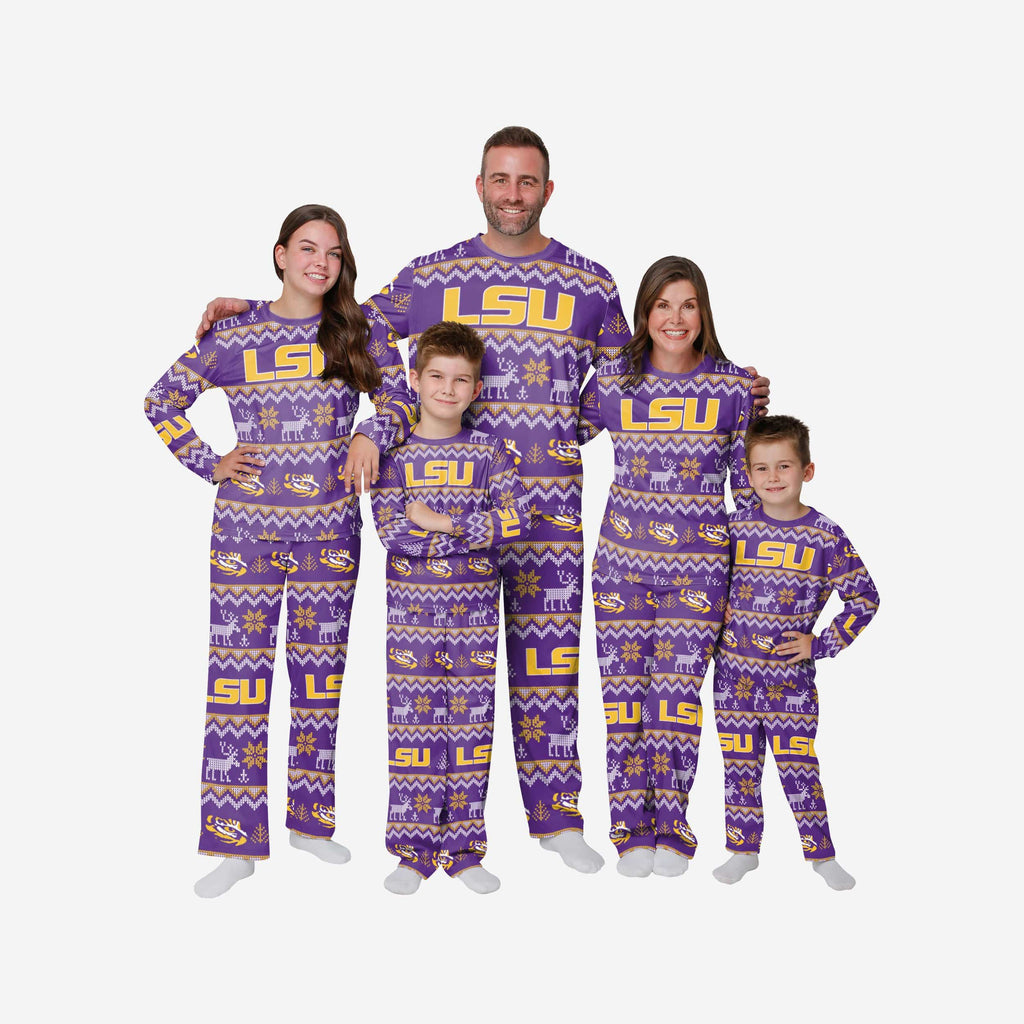 LSU Tigers Womens Ugly Pattern Family Holiday Pajamas FOCO