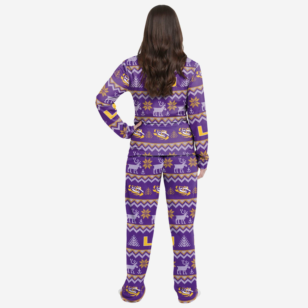 LSU Tigers Womens Ugly Pattern Family Holiday Pajamas FOCO
