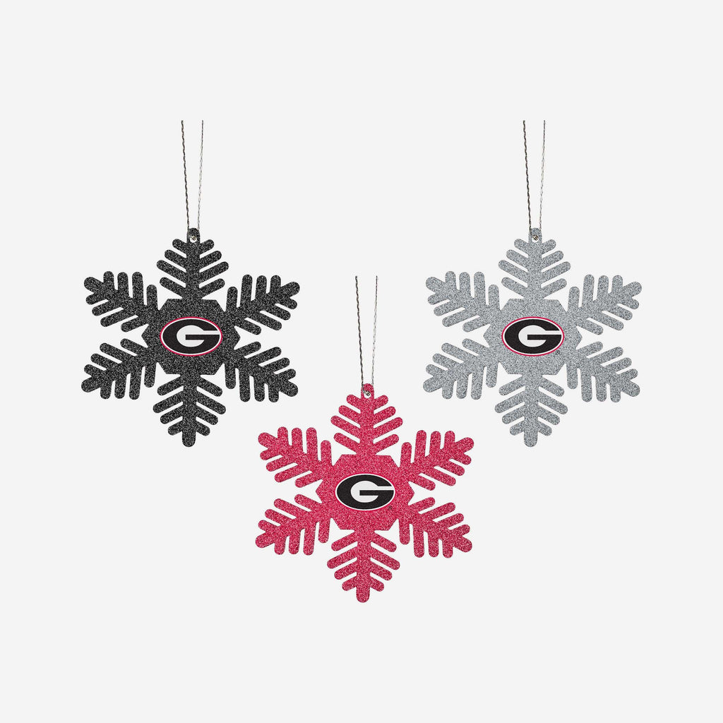 Georgia Bulldogs 3 Pack Metal Glitter Snowflake Ornament - Image 2