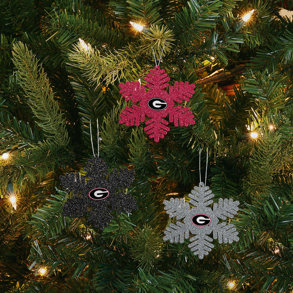 Georgia Bulldogs 3 Pack Metal Glitter Snowflake Ornament - Image 3