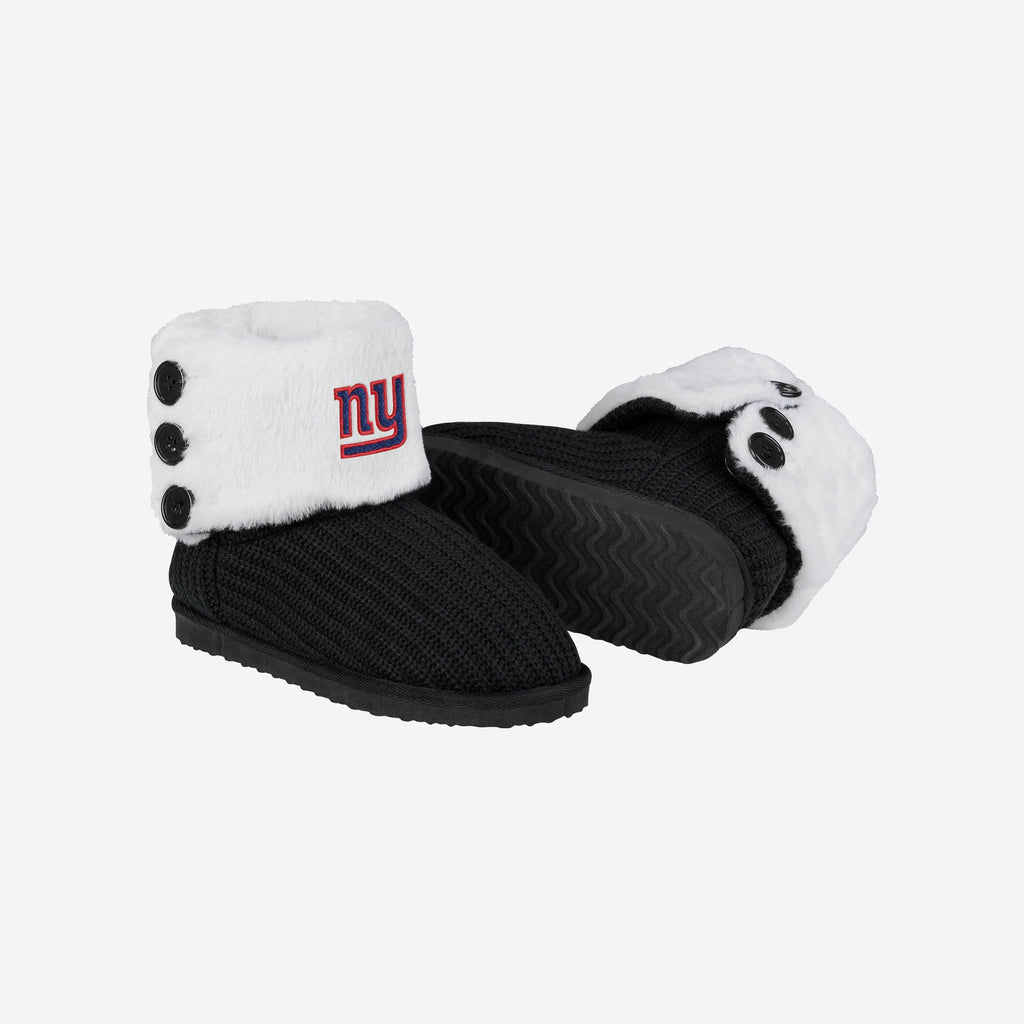FOCO New York Giants Knit Button Boot Slipper Blue XL Women 4