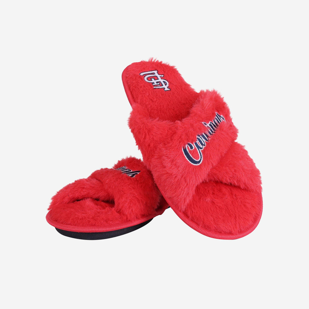 FOCO St Louis Cardinals Script Wordmark Fur Cross Slide XL Red Women 4