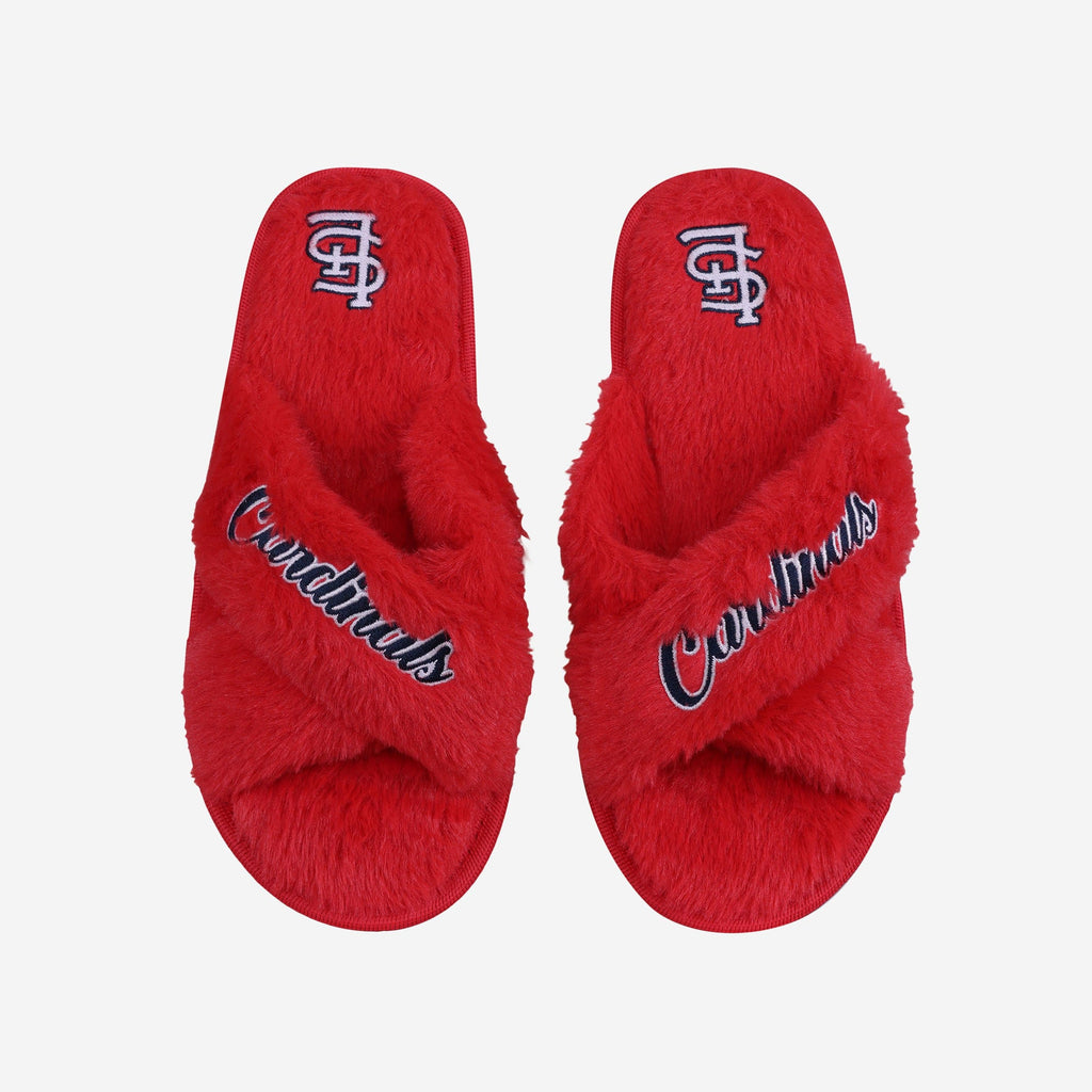 FOCO St Louis Cardinals Script Wordmark Fur Cross Slide XL Red Women 2