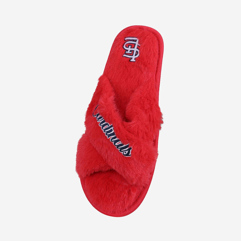 FOCO St Louis Cardinals Script Wordmark Fur Cross Slide XL Red Women 3