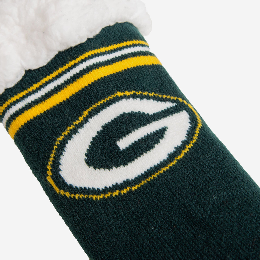 Green Bay Packers Womens Stripe Logo Tall Footy Slipper Socks FOCO