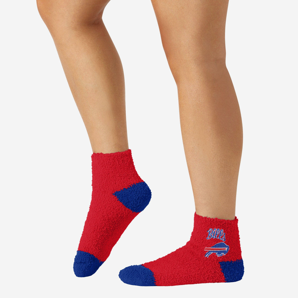Buffalo Bills 2 Pack Womens Script Logo Fuzzy Ankle Socks