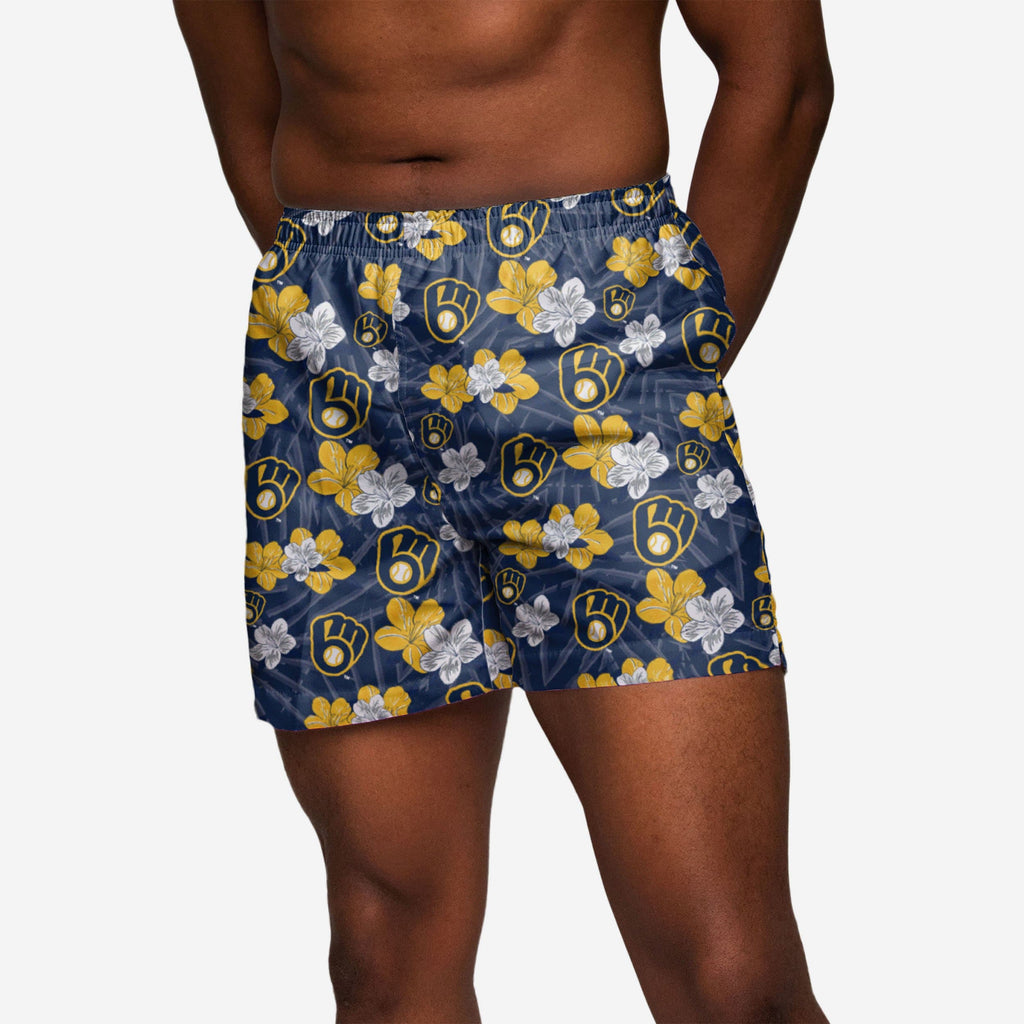 FOCO Milwaukee Brewers Hibiscus Swimming Trunks Blue M 2