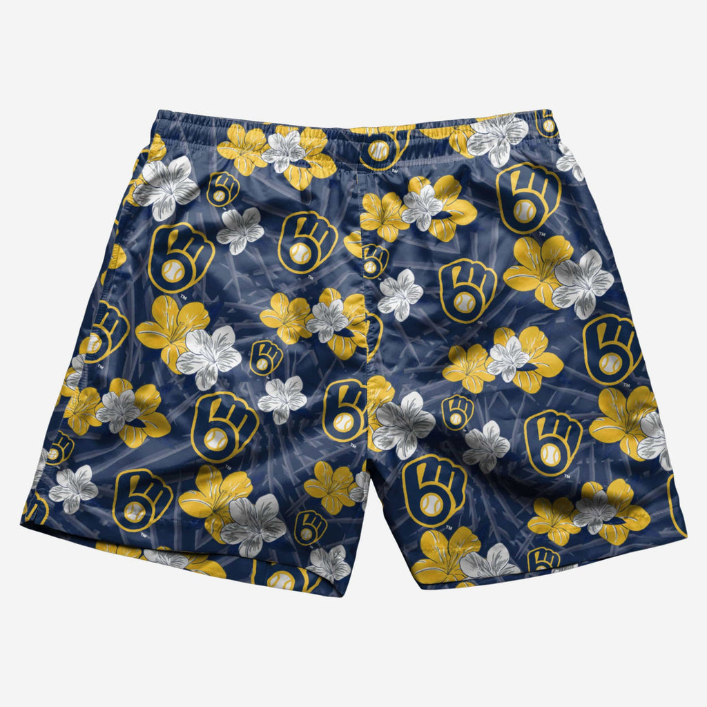 FOCO Milwaukee Brewers Hibiscus Swimming Trunks Blue M 3