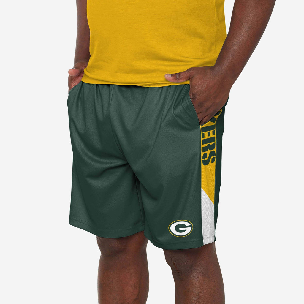 FOCO Green Bay Packers Side Stripe Training Shorts Green S 2
