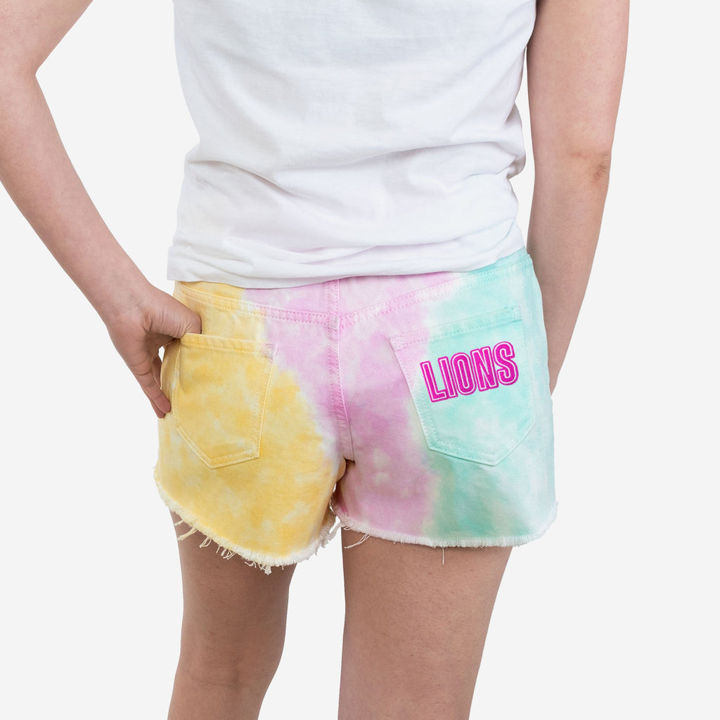 FOCO Detroit Lions Tie-Dye Denim Shorts Pink Size 0 3