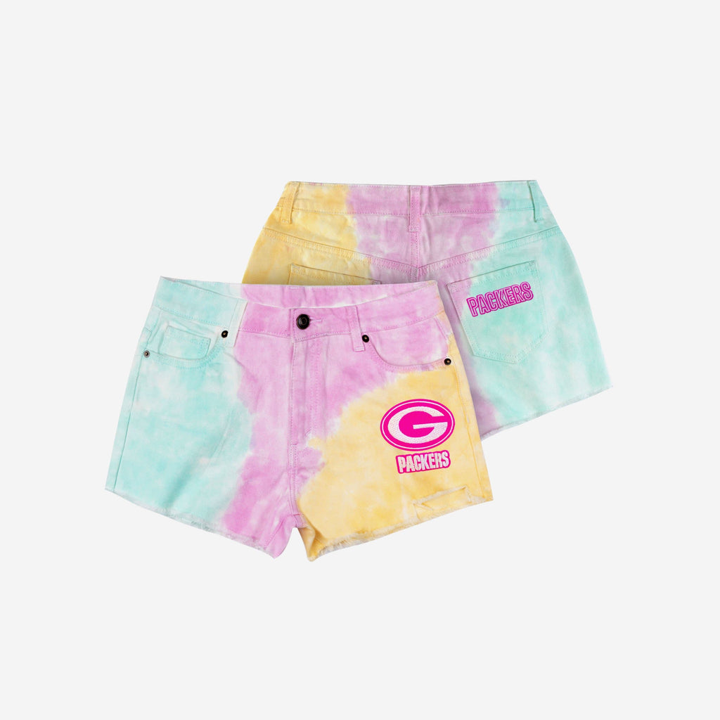 FOCO Tie-Dye Rush Denim Shorts Green Bay Packers Pink Size 8 4