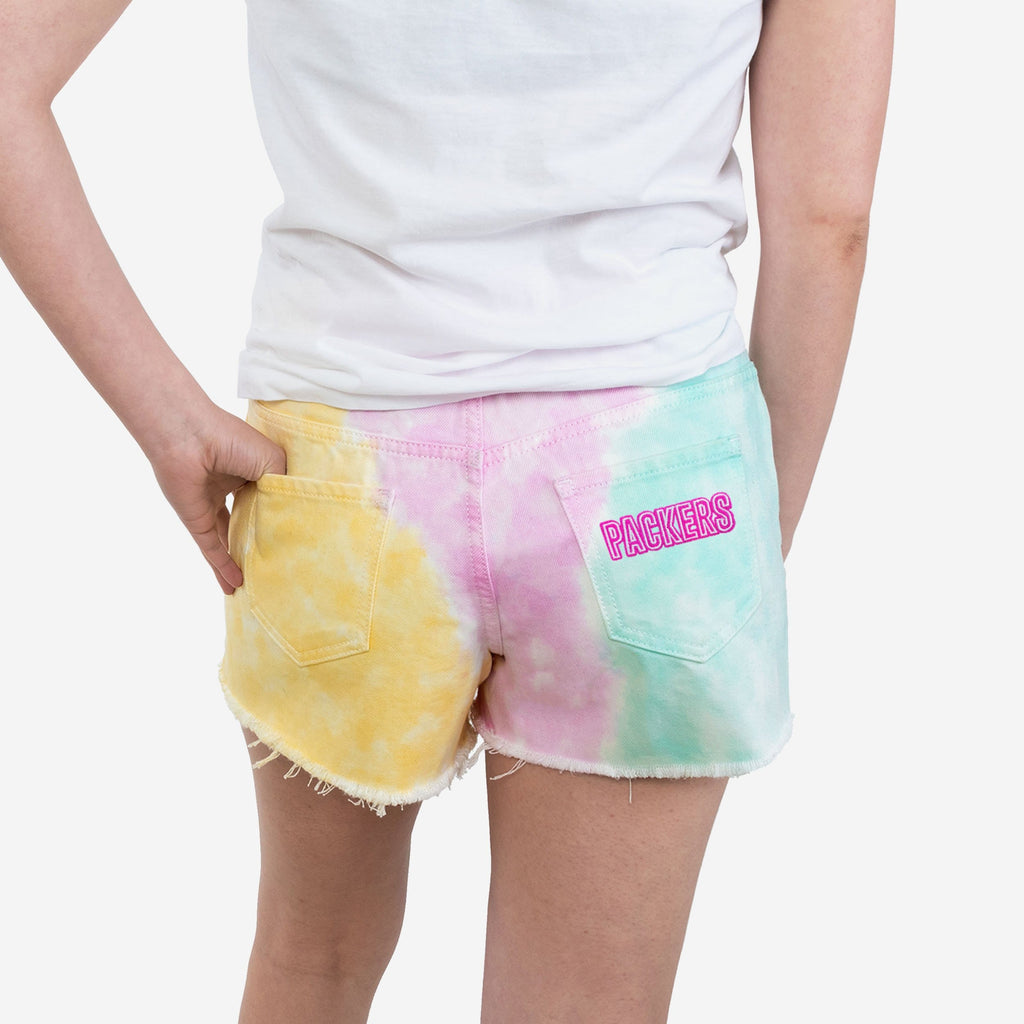 FOCO Tie-Dye Rush Denim Shorts Green Bay Packers Pink Size 8 3