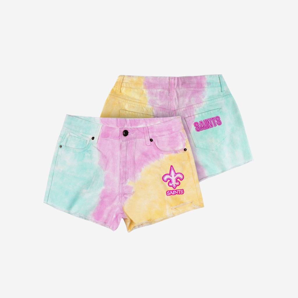 FOCO New Orleans Saints Tie-Dye Rush Denim Shorts Pink Size 0 4