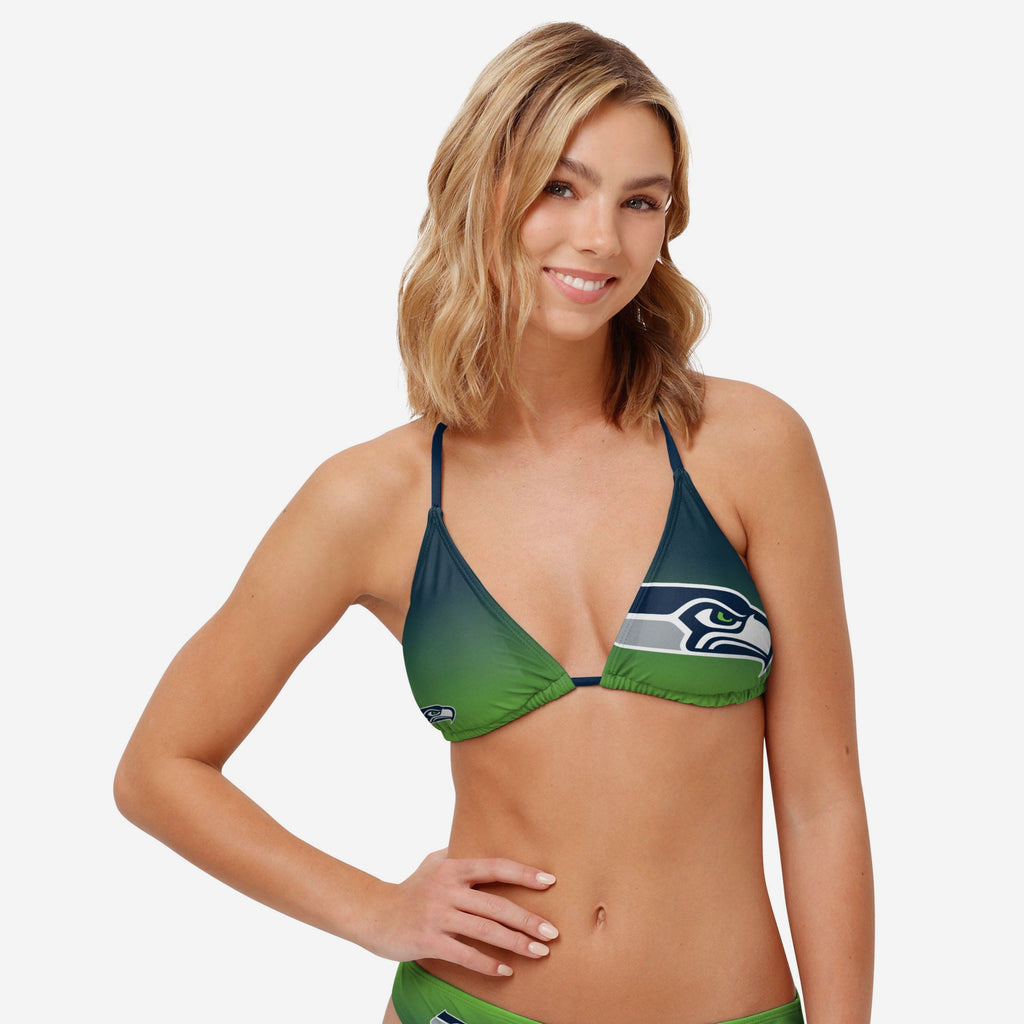 FOC Seattle Seahawks Gradient Big Logo Bikini Top Blue 2XL 2