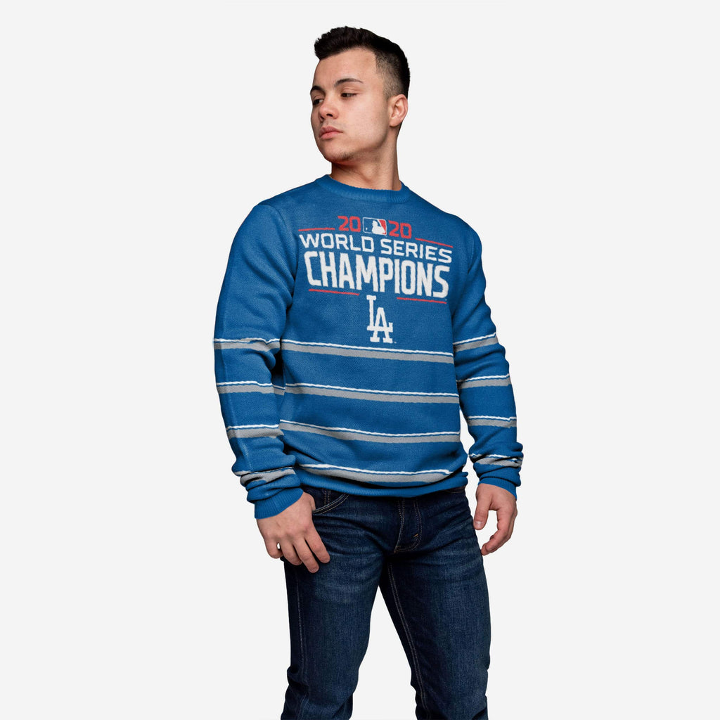 FOCO Los Angeles Dodgers 2020 World Series Champions Stripe Crewneck Sweater Blue 2XL 2