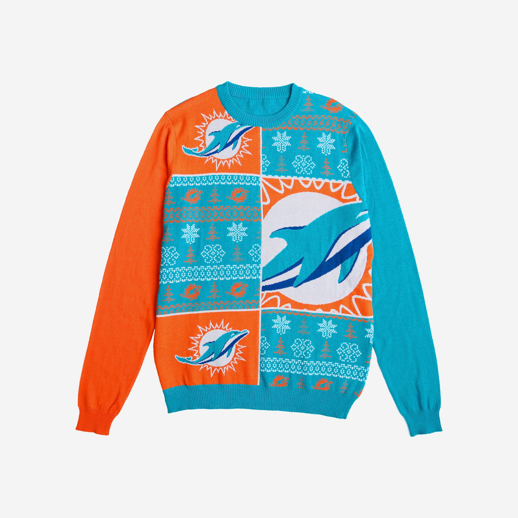 Miami Dolphins Busy Block Snowfall Sweater FOCO