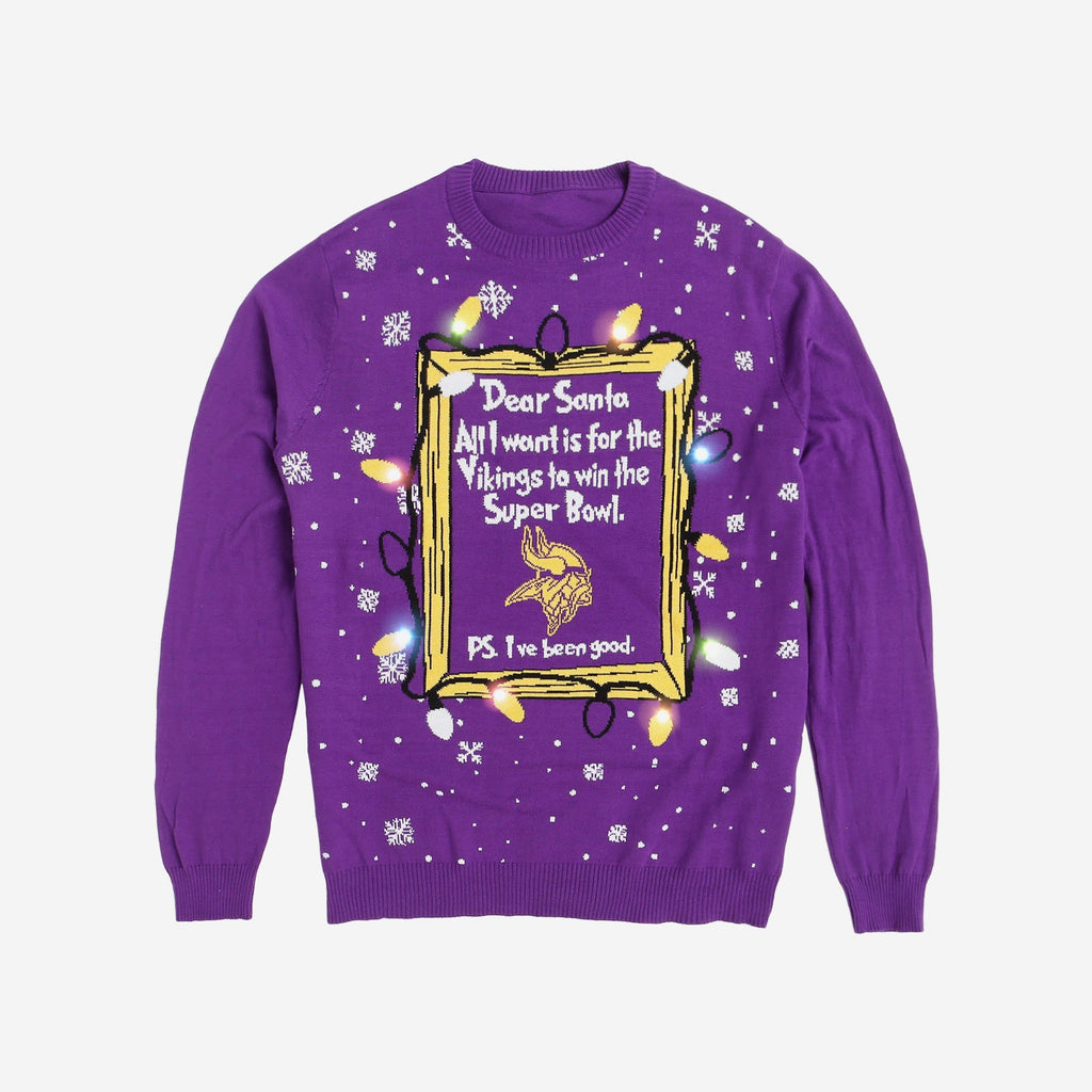 FOCO Minnesota Vikings Dear Santa Light Up Sweater Green L Men 4