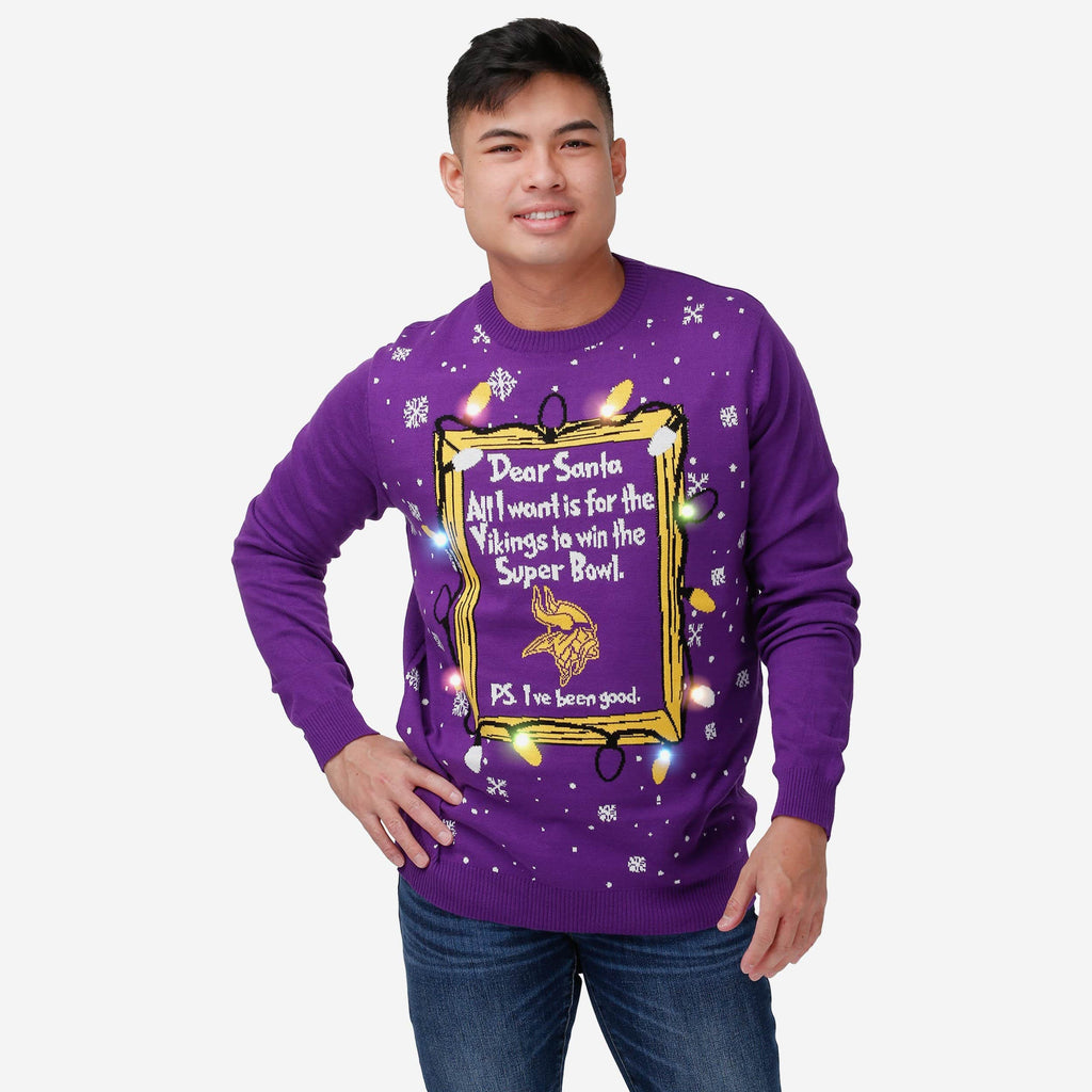 FOCO Minnesota Vikings Dear Santa Light Up Sweater Green L Men 2
