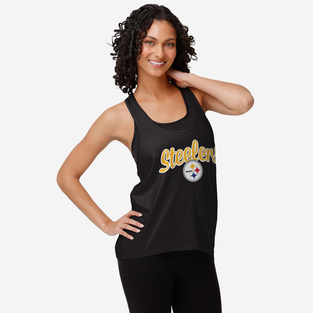 Pittsburgh Steelers Womens Wordmark Team Stripe Sleeveless Top FOCO S - FOCO.com