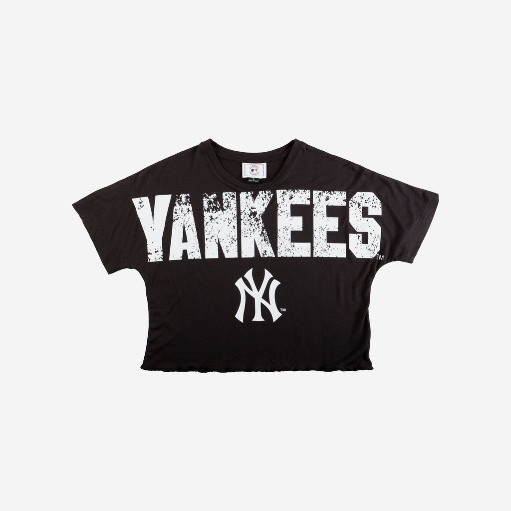 New York Yankees Womens Petite Distressed Wordmark Crop Top