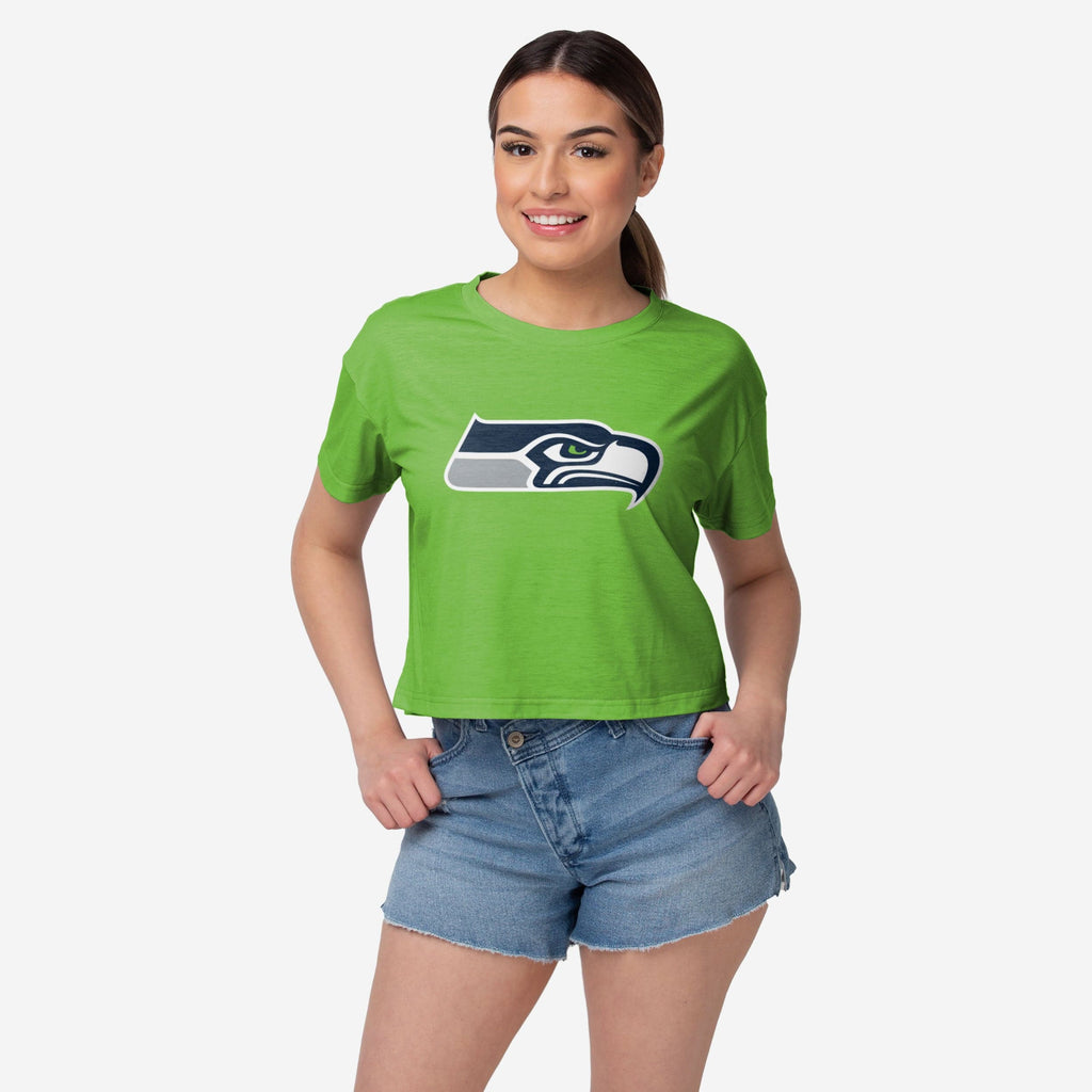 Seattle Seahawks Womens Alternate Team Color Crop Top FOCO S - FOCO.com