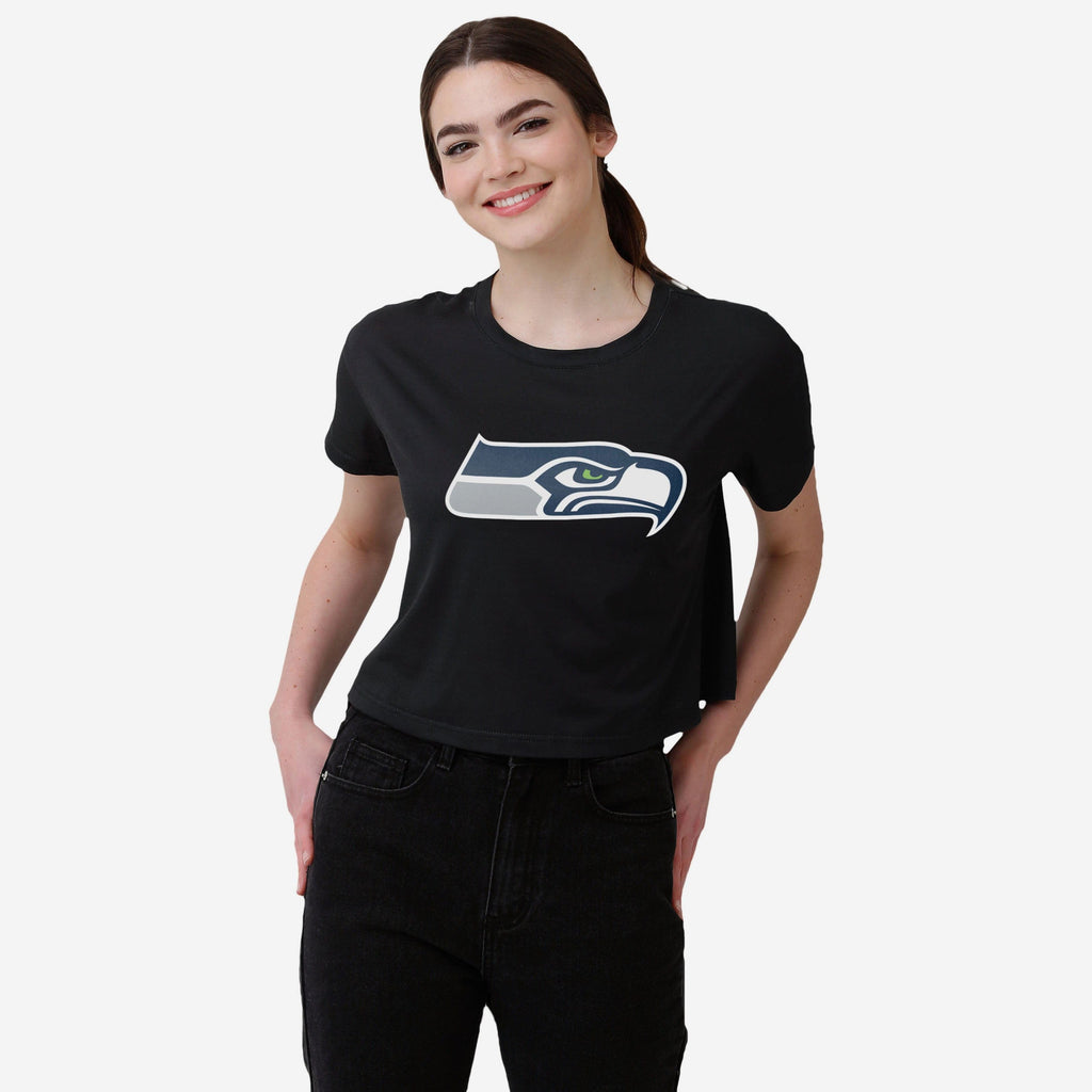 Seattle Seahawks Womens Black Big Logo Crop Top FOCO S - FOCO.com