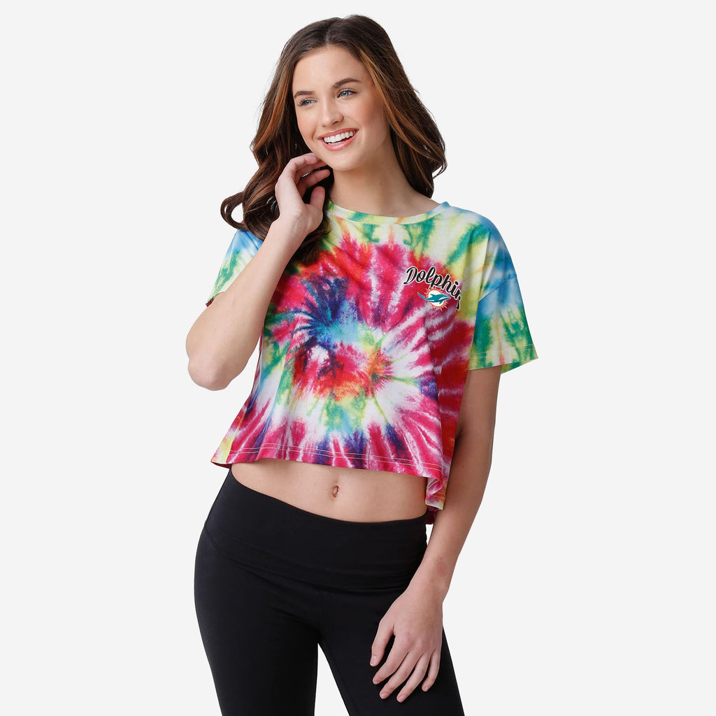 FOCO Miami Dolphins Tie-Dye Crop Top Pink XL 2