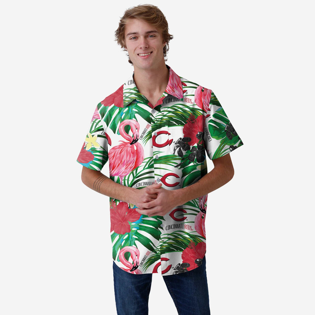 FOCO Cincinnati Reds Flamingo Button Up Shirt Red L 2