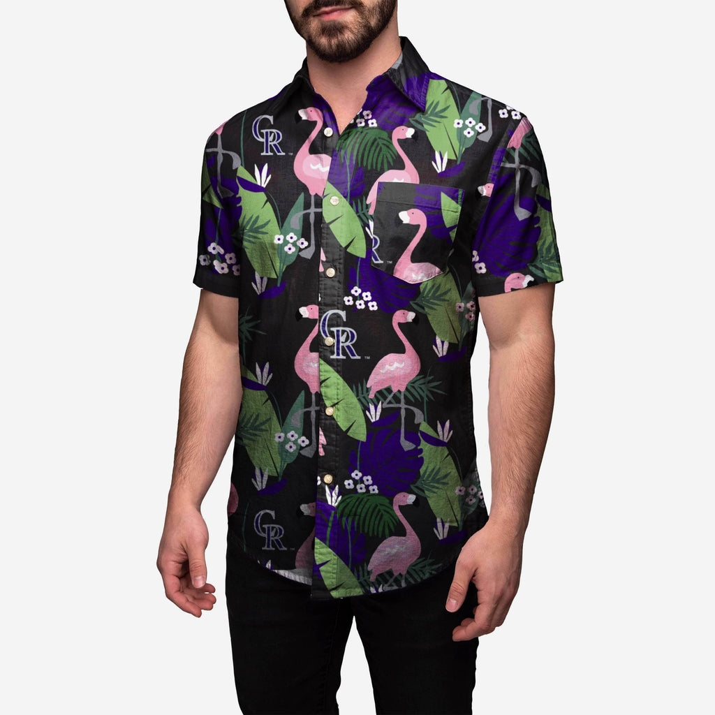 FOCO Colorado Rockies Floral Button Up Shirt Blue Men Size L 2
