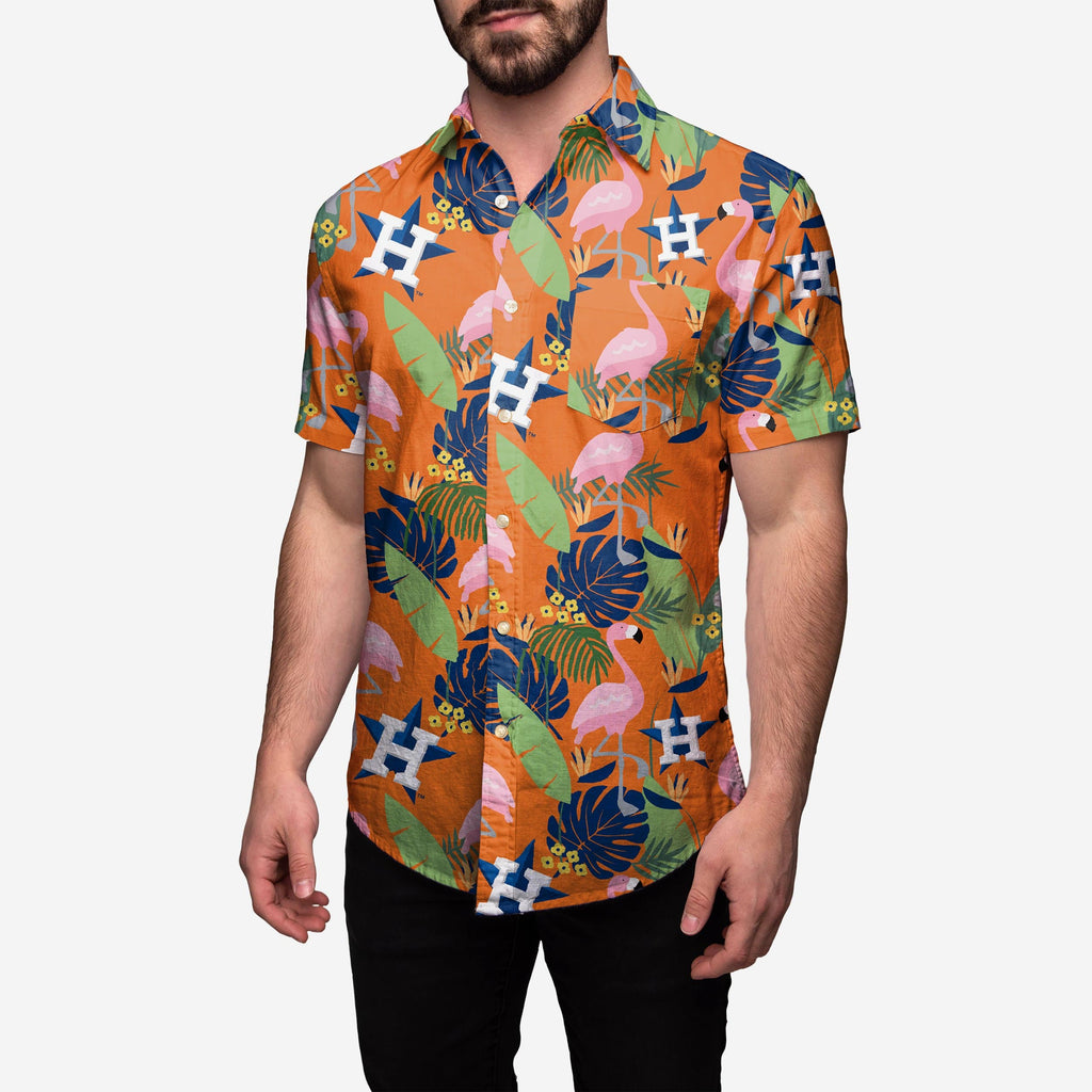 FOCO Houston Astros Floral Button Up Shirt Red Men M 2