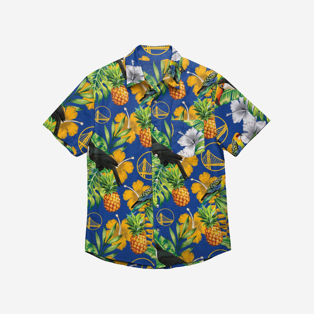 FOCO Golden State Warriors Floral Button Up Shirt Blue XL Men 4