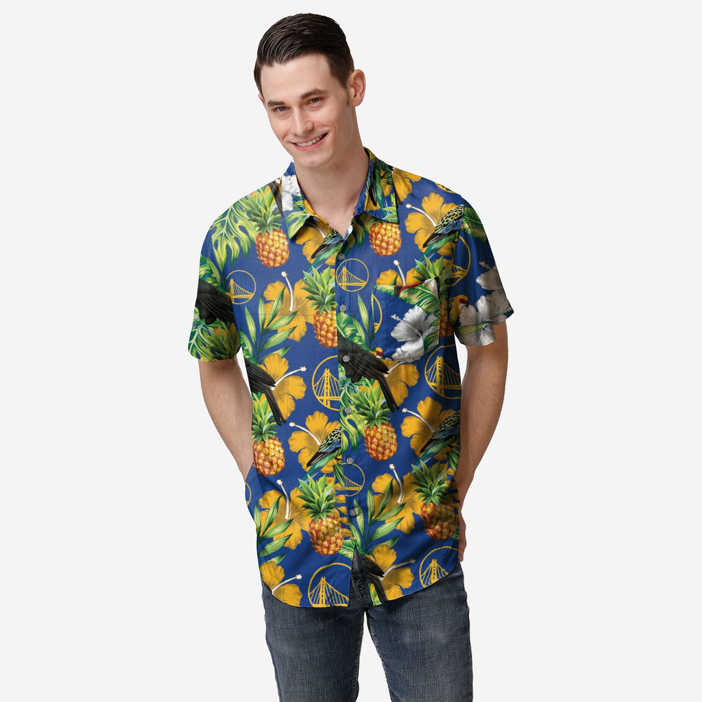 FOCO Golden State Warriors Floral Button Up Shirt Blue XL Men 2