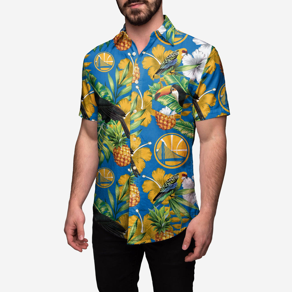 FOCO Golden State Warriors Floral Button-Up Shirt 3XL 2