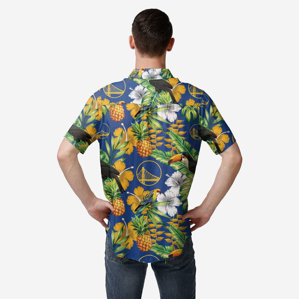 FOCO Golden State Warriors Floral Button Up Shirt Blue XL Men 3