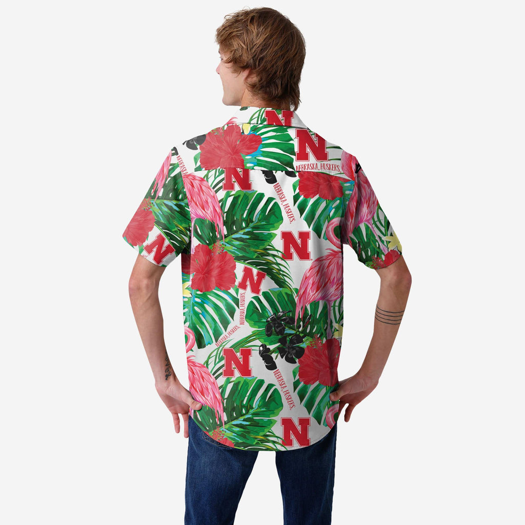 FOCO Nebraska Cornhuskers Floral Button-Up Shirt For Men - Officially Licensed, Viscose, Medium