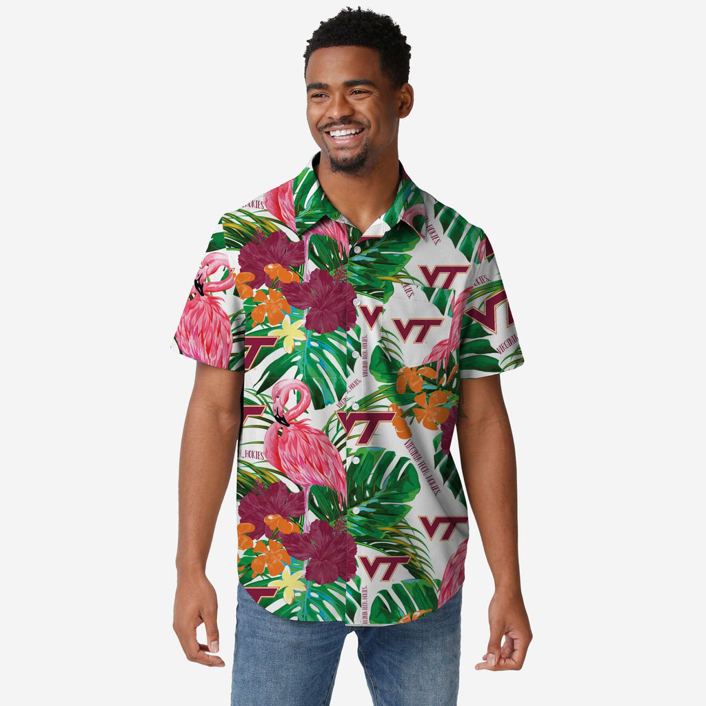 FOCO Virginia Tech Hokies Flamingo Button Up Shirt Men Size M 2