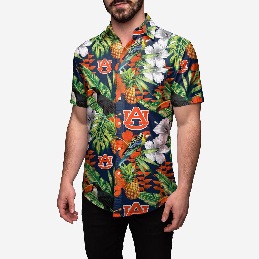 FOCO Auburn Tigers Floral Button Up Shirt Blue S Men 2