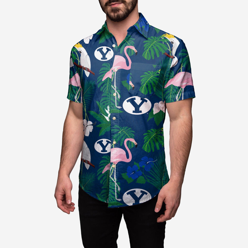 FOCO BYU Cougars Floral Button Up Shirt Blue Men Size M 2