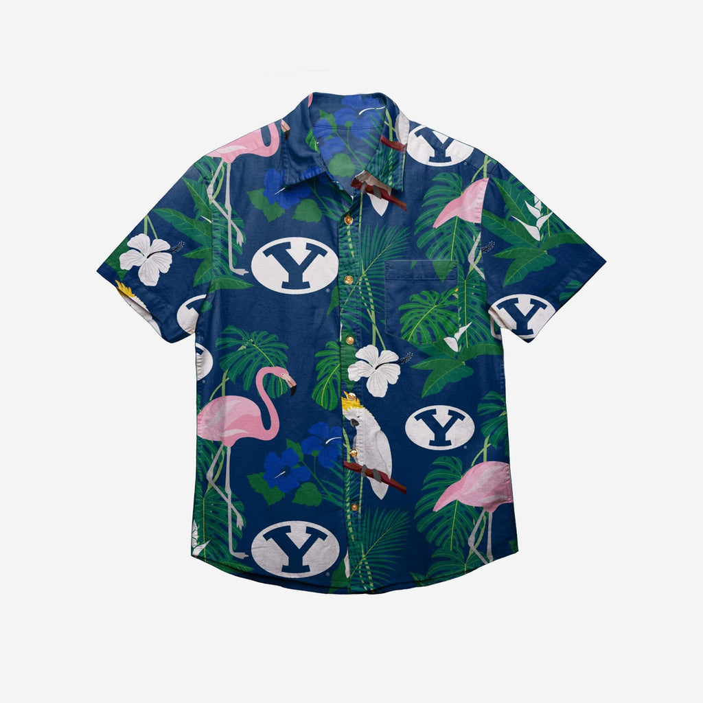 FOCO BYU Cougars Floral Button Up Shirt Blue Men Size M 3