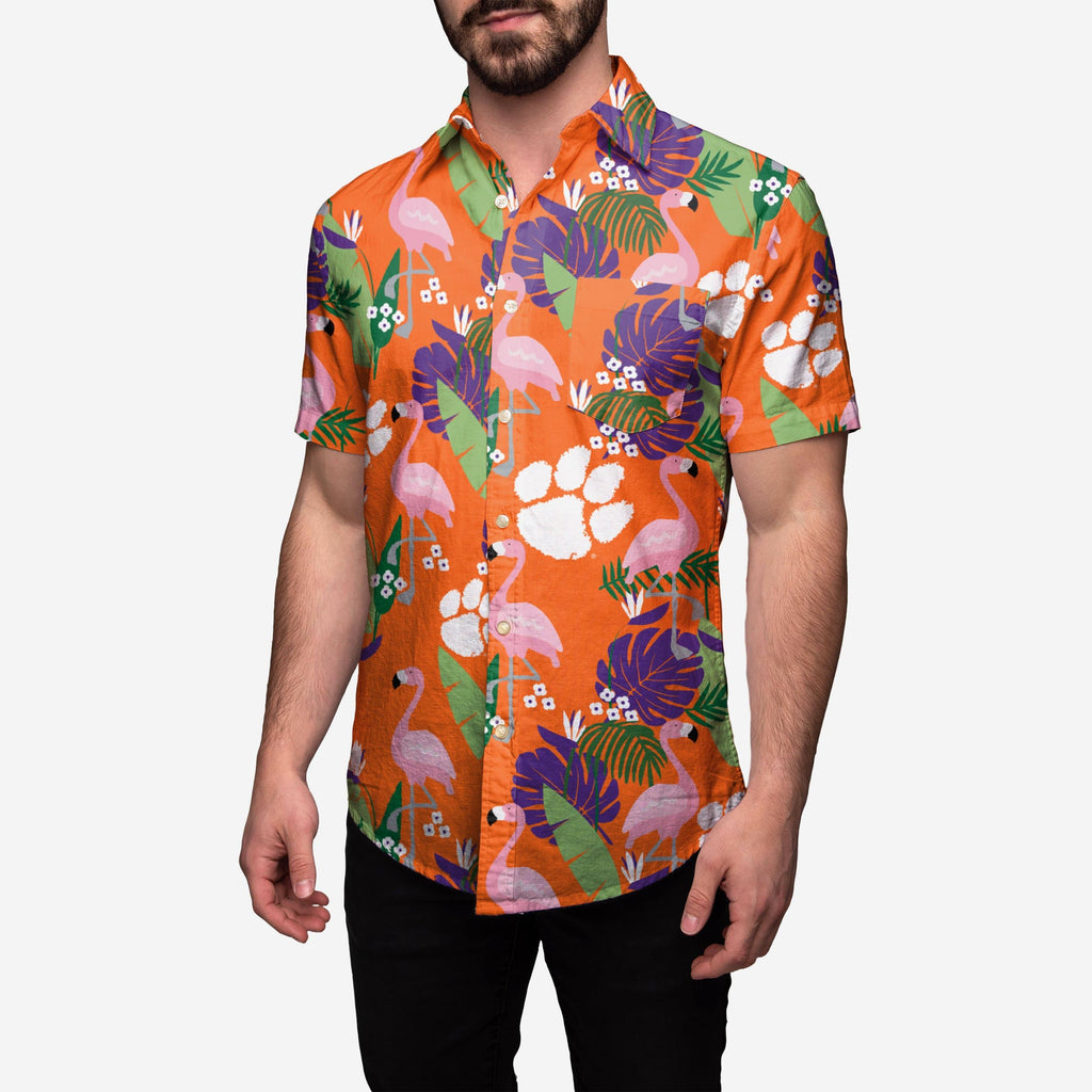 FOCO Clemson Tigers Floral Button Up Shirt Orange/2XL 2