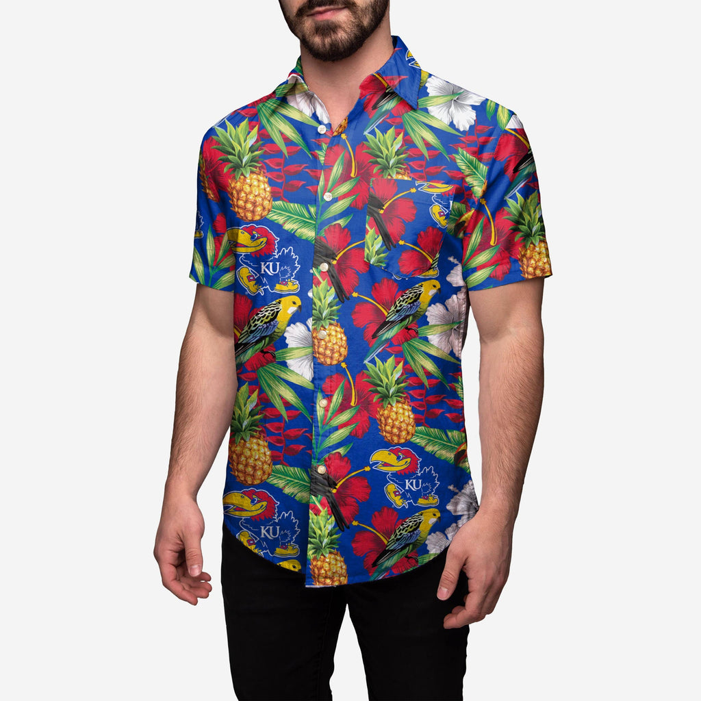 FOCO Kansas Jayhawks Floral Button Up Shirt Blue L Men 2