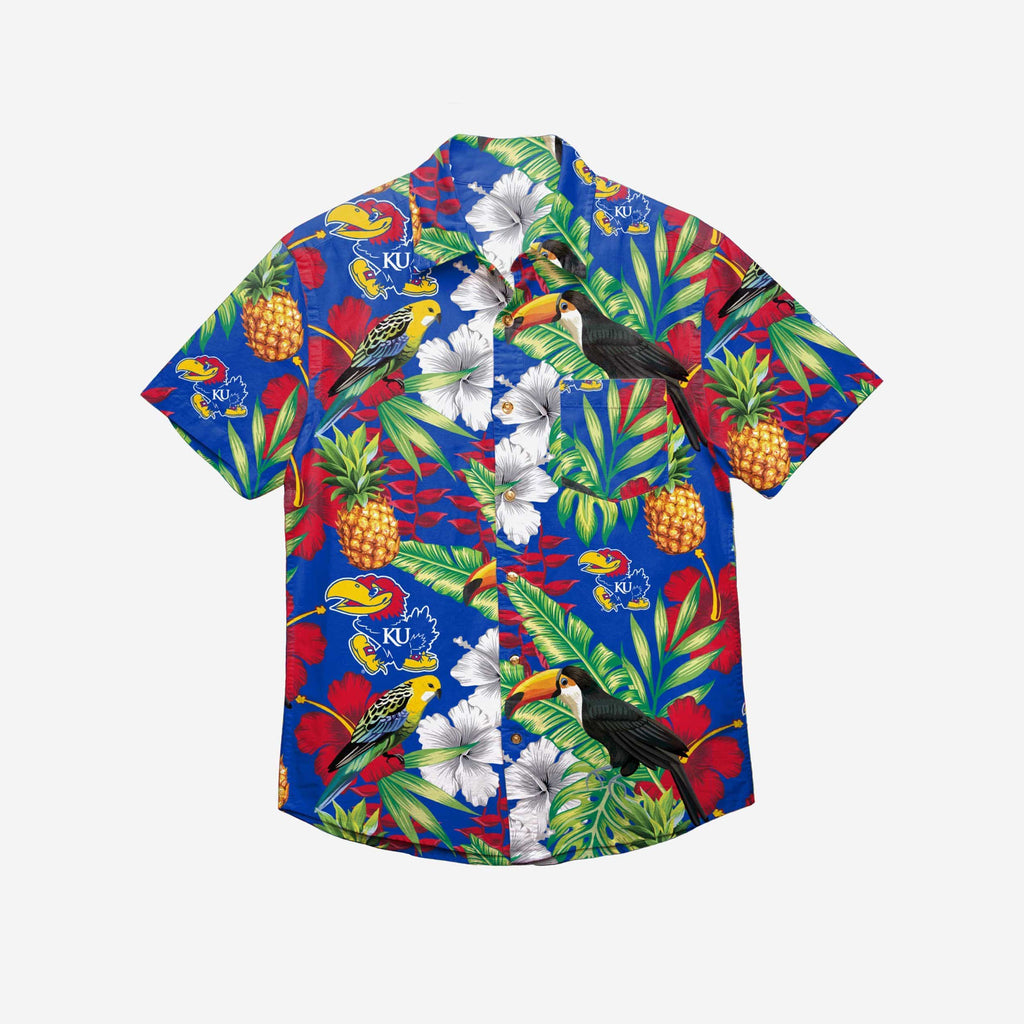 FOCO Kansas Jayhawks Floral Button Up Shirt Blue L Men 3