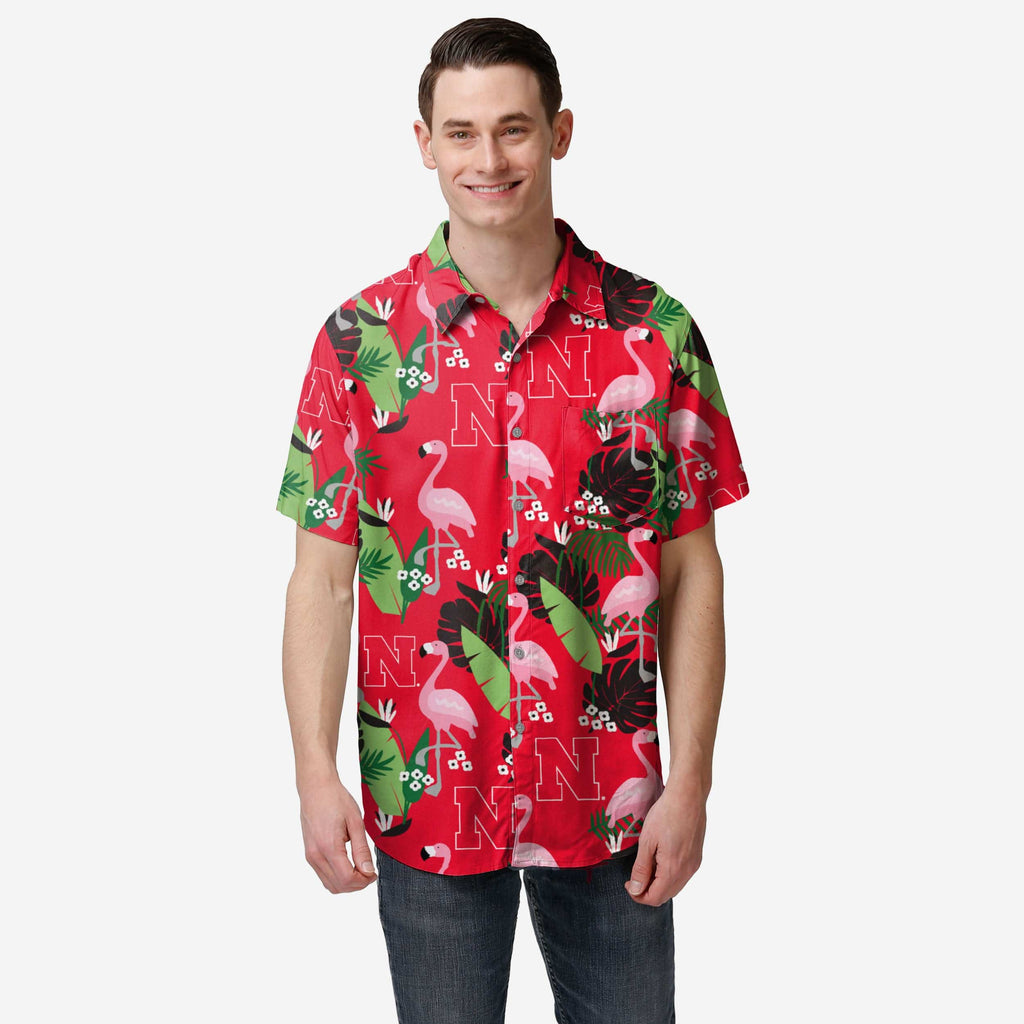 FOCO Nebraska Cornhuskers Floral Button-Up Shirt Men M 2