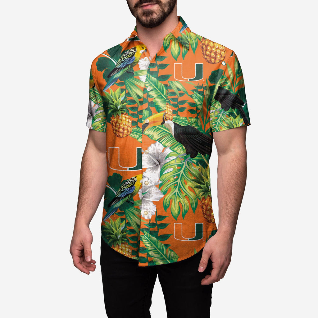 FOCO Miami Hurricanes Floral Button Up Shirt Green 2XL 2