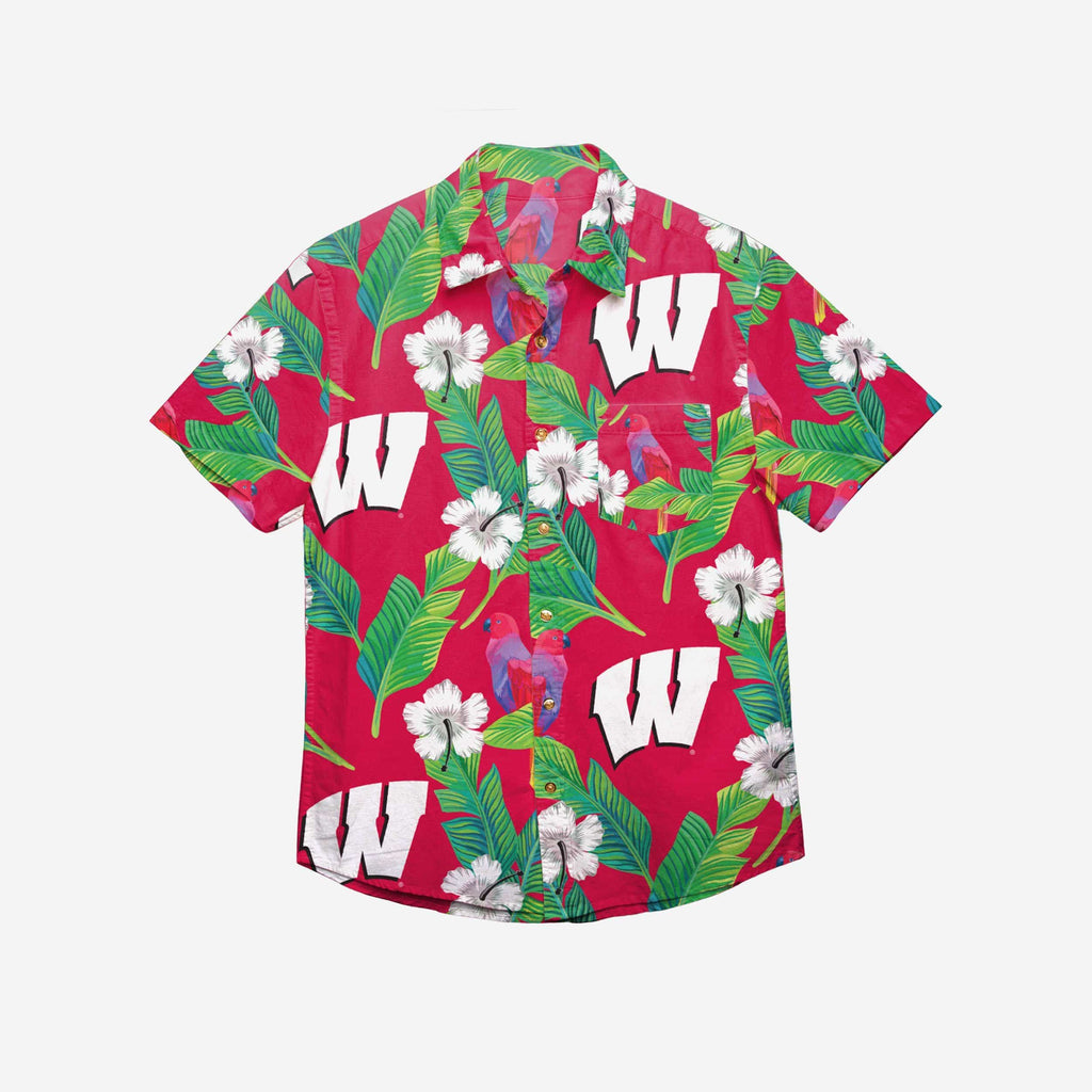 FOCO Wisconsin Badgers Floral Button Up Shirt Blue 3XL 3