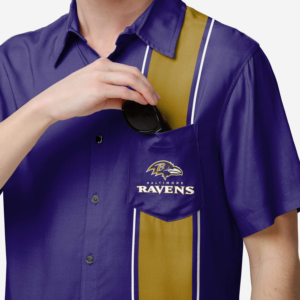 FOCO Baltimore Ravens Bowling Stripe Button Up Shirt Purple M Men 4