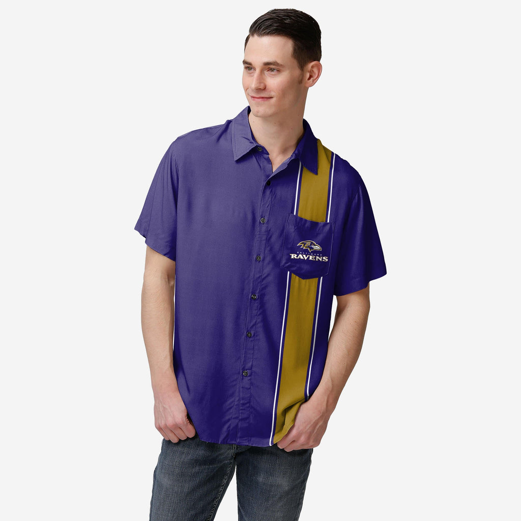 FOCO Baltimore Ravens Bowling Stripe Button Up Shirt Purple M Men 2
